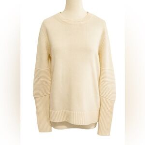 Helmut Lang Cream Crew Neck Sweater Size Large Minimalist Cozy Knit 100% Wool
